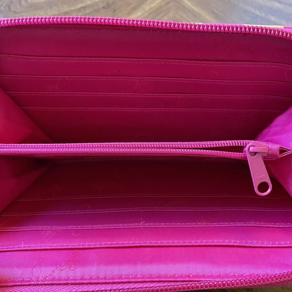 Vera Bradley ZIGGY ZAGS Wallet Yellow & Pink  Zip Around Faux Leather - Picture 9 of 9